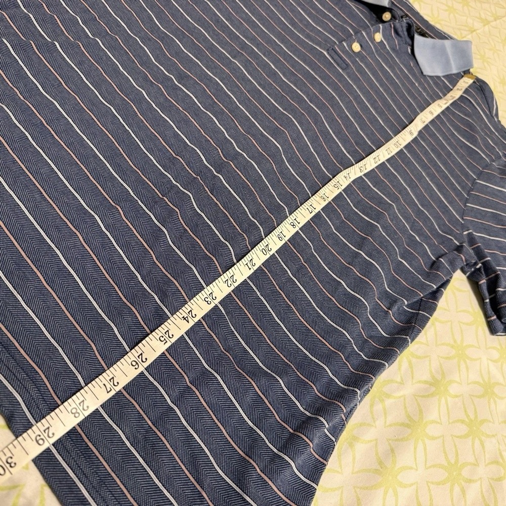 Jos A Bank Traveler Mens Large Blue Striped Herringbone Cotton Polo Shirt L - Picture 5 of 5
